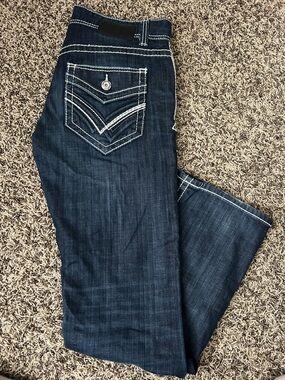 Buckle Black Men’s Bootcut Jeans with Contrast Stitching 33x34